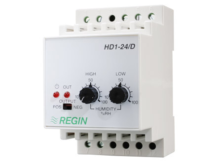 Electronic humidistat for DIN-rail mounting, 1- or 2-step